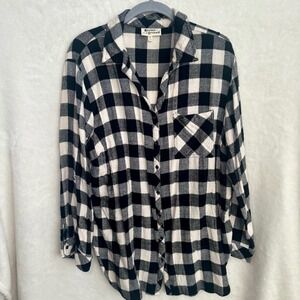Hester & Orchard Black Cream Buffalo‎ Plaid Check Gingham Flannel Shirt Size XL